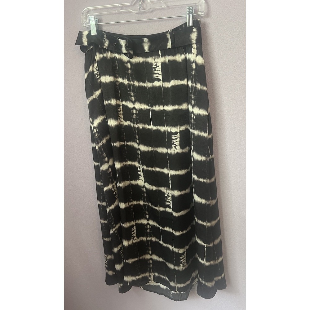 Traffic People‎ Anthropologie Black White Satin Brick Wall Skirt Belt Medium New